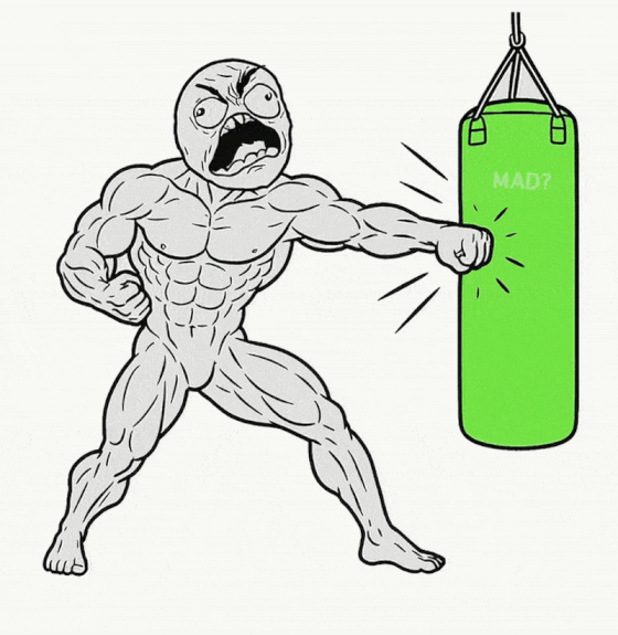 Rage Guy punching a boxing bag